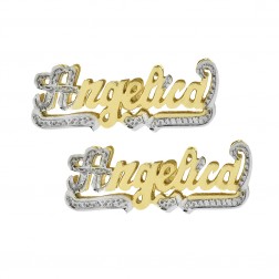 Nameplate 'Angelica' Stud Earrings 14K Two Tone Gold 