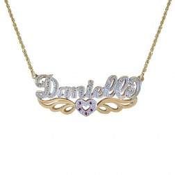 0.15 Carat Diamond & 0.05 Carat Rubies 'Danielle' Nameplate Pendant 14K Two Tone Gold 