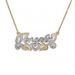 0.12 Carat Diamond 'Angela' Nameplate Necklace 14K Two Tone Gold 