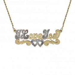 'I Love You' Pendant Necklace With Diamond & Gemstone Accent 20" 14K Two Tone Gold 