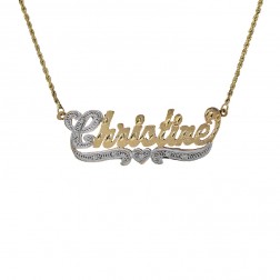 0.07 Carat Diamond 'Christine' Name Personalized Necklace 14K Two Tone Gold 