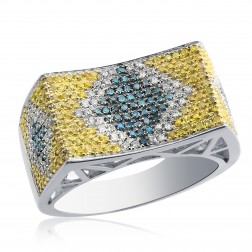 1.00 Carat Mens Princess Cut Multi Colored Diamond Ring 14K White Gold