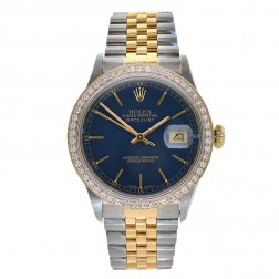 Rolex Datejust 36 Steel & 18K Yellow Gold Watch Custom Diamond Bezel 16233