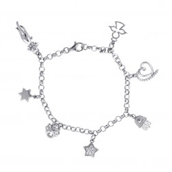 Ladies Silver Bracelet With Seven Charms 7"