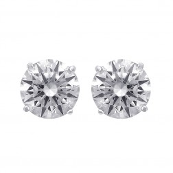 3.50 Carat Round Cut Diamond Stud Earrings G-H/VS2, 14K White Gold