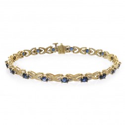 0.20 Carat Diamond and 2.55 Carat Sapphire 14k Yellow Gold Link Bracelet