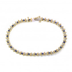 0.65 Carat Round Cut Diamond & Sapphire S-Link Tennis Bracelet 14k Yellow Gold 