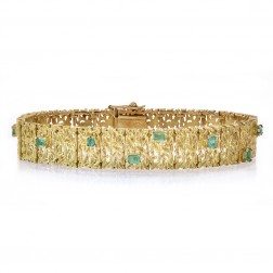 1.25 Carat Green Emerald Nugget Style Bracelet 18K Yellow Gold