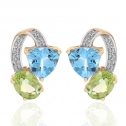 2.00 Carat Colored Gemstone & Diamond Stud Earrings 10K Yellow Gold
