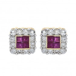 0.40 Carat Ruby & 0.75 Carat Diamond Stud Earrings 14K Yellow Gold