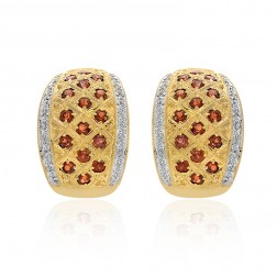 1.38 Carat Garnet & Diamond Huggie Earrings 14K Yellow Gold