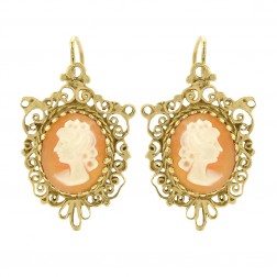 Shell Cameos Antique Style Earrings 14K Yellow Gold
