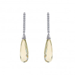 18.00 Carat Topaz & Diamond Teardrop Dangle Earrings 14K White Gold