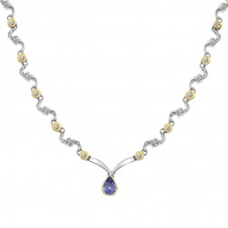 0.97 Carat Tanzanite One Drop and 0.35 Carat Diamond S-Shape Link 14K Two Tone Gold Necklace