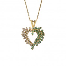 0.40 Carat Emerald & 0.30 Carat Diamond Heart Pendant Necklace 14K Yellow Gold 