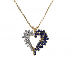0.35 Carat Sapphire & 0.20 Carat Diamond Heart Pendant Necklace 14K Yellow Gold 
