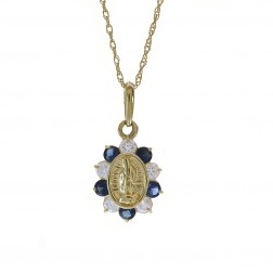White & Blue Cubic Zirconia Pendant With 18" Chain 14K Yellow Gold