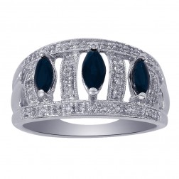 0.35 Carat Marquise Cut Sapphire & 0.25 Carat Diamond Ring 10K White Gold