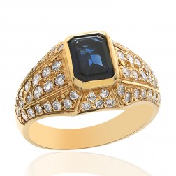 2.25 Carat Blue Sapphire with Diamond Ring 14K Yellow Gold
