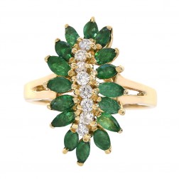 1.10 Carat Emerald And 0.20 Carat Diamond Vintage Ring 14K Yellow Gold