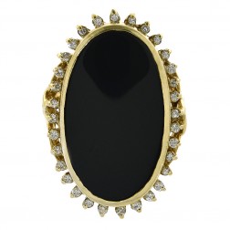 0.32 Carat Round Diamond & Black Onyx Vintage Ring 14K Yellow Gold