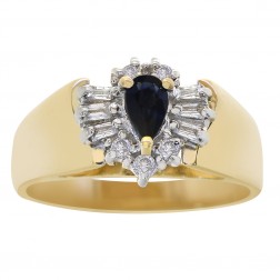 0.25 Carat Pear Cut Sapphire with 0.20 Carat Diamond Ring 14K Yellow Gold