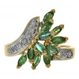 0.77 Carat Emerald & 0.10 Carat Diamond Vintage Ring 14K Yellow Gold