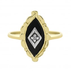 0.01 Carat Diamond Accent and Black Onyx Vintage Ring 10K Yellow Gold