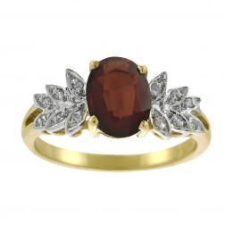 1.40 Carat Garnet And 0.05 Carat Diamond Accents Ring in 14K Yellow Gold