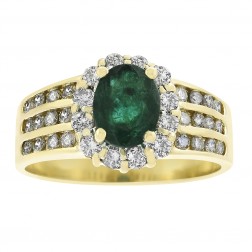 1.25 Carat Emerald and 0.85 Carat Diamond Vintage 14K Yellow Gold Ring