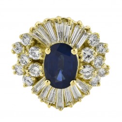 2.50 Carat Diamond 1.25 Carat Blue Ceylon Sapphire and Prong Set Ring 18K Yellow Gold