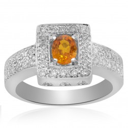 0.57 tcw Oval Yellow Sapphire and Round Brilliant Cut Diamond Cocktail Ring in 14K White Gold