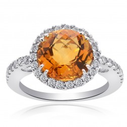 3.64 Carat Gold Topaz with Round Cut Diamond Cocktail Ring 14K White Gold