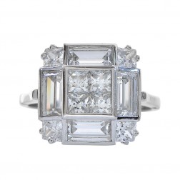 3.00 Carat Princess Baguette Cut CZ Engagement Ring 14K White Gold