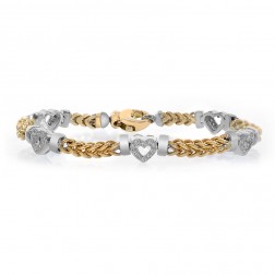 0.50 Carat Round Cut Diamond Heart Braided Link Bracelet 14K Two Tone Gold