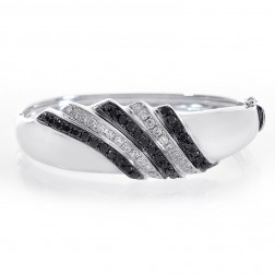 2.50 Carat Black & White Round Cut Diamond Bangle Bracelet 14K White Gold