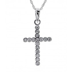 0.15 Carat Diamond Ladies Cross Pendant 18" Chain 14k White Gold