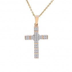 1.00 Carat Invisible Set Princess Cut Diamond Cross Pendant 14K Yellow Gold