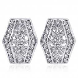 0.75 Carat Round Cut Diamond Cluster Huggie Earrings 14K White Gold