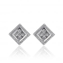 1.00 Carat Round Brilliant Cut Diamond Cluster Halo Earrings 14K White Gold