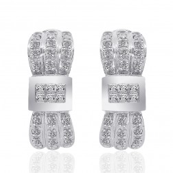 1.00 Carat Round & Princess Cut Diamond Hoop Huggie Earrings 14K White Gold