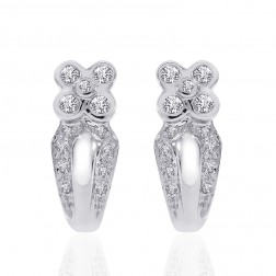 0.50 Carat Round Diamond Flower Hoop Huggie Earrings 14K White Gold