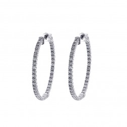 1.75 Carat Round Cut Diamond Inside/Outside Hoop Earrings 14K White Gold