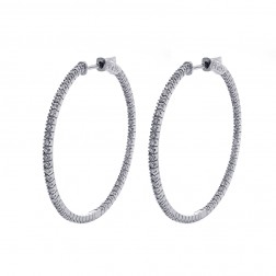 1.25 Carat Round Cut Diamond Inside/Outside Hoop Earrings 14K White Gold