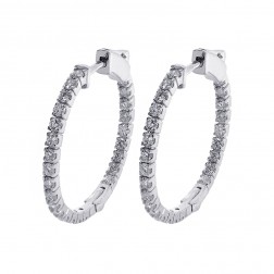 1.10 Carat Round Cut Diamond Inside/Outside Hoop Earrings 14K White Gold