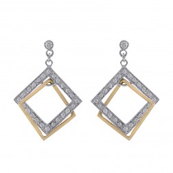 0.50 Carat Diamond Rhombus Stud Earrings 14K Two Tone Gold