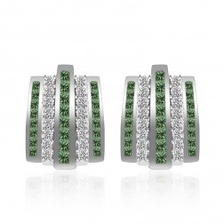 3.20 Carat White Fancy Green Princess Cut Diamond Huggie Earrings 14K White Gold  