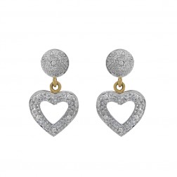 0.10 Carat Diamond Heart Drop Earrings 14K Two Tone Gold