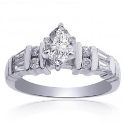 1.02 Carat H-SI2 Natural Marquise Shape Diamond Engagement Ring 14K White Gold