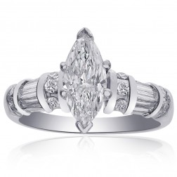 1.45 Carat G-SI1 Natural Marquise Cut Diamond Engagement Ring 14K White Gold